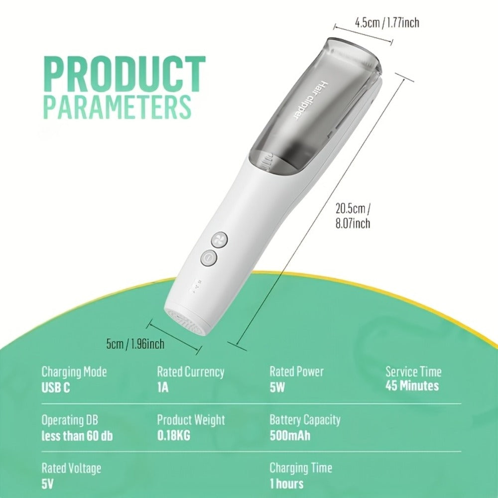 Electric Hair Clipper with Automatic Suction & USB Rechargeable — Mess-Free Self-Cutting Cordless Trimmer, Portable Vacuum Hair Catcher, Professional Home Haircut Kit for Men & Women