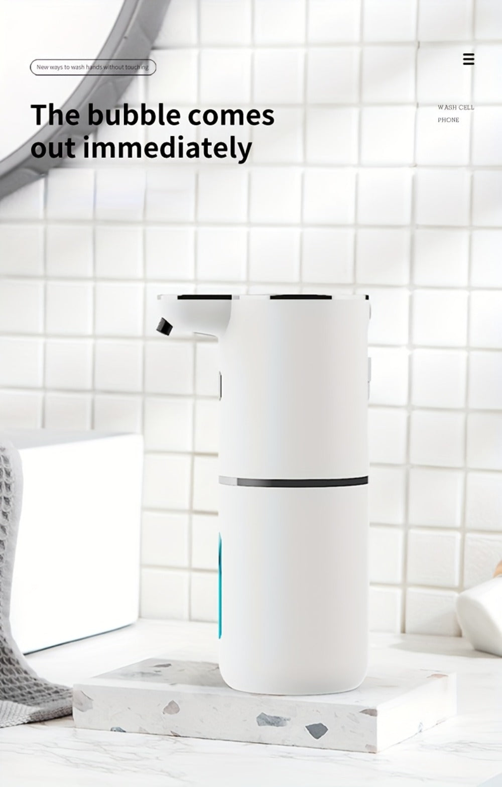 Rechargeable Touchless Foam Soap Dispenser with Six-Level Display, Countertop or Wall Mount in Black or White