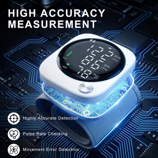 Blood Pressure Monitor Wrist Device with LCD Display, Voice Readout, Dual-User Memory and USB Rechargeable Power