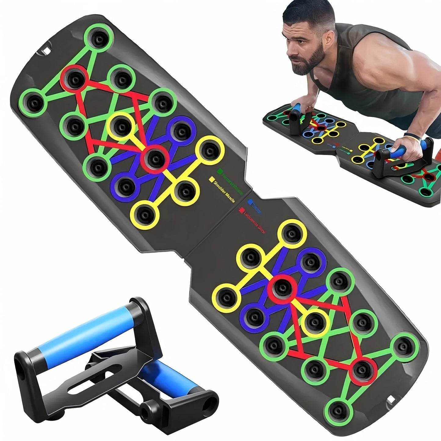 Color-Coded Push-Up Board with Resistance Bands and Pull Ropes for Multi-Position Home Training
