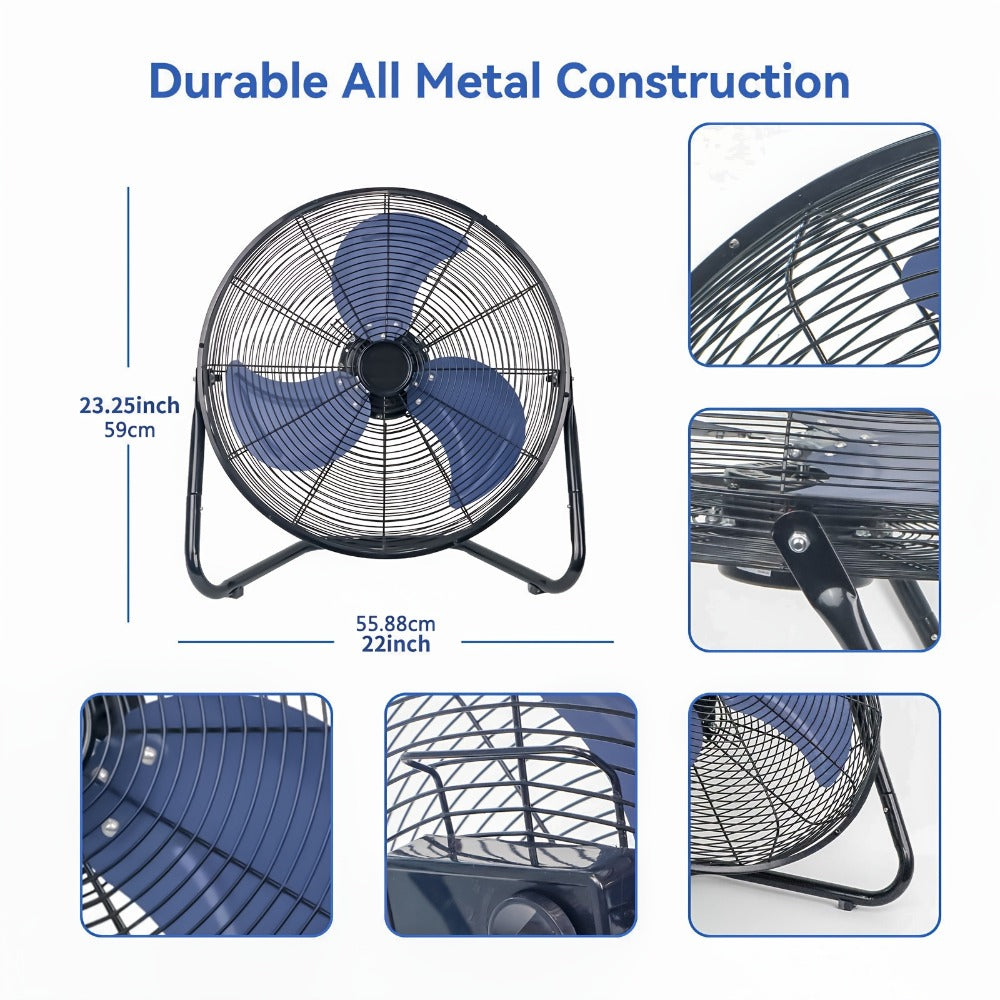 Industrial Floor Fan High Velocity, 3-Speed Heavy Duty Metal Cradle Fan with 360° Tilt, Multiple Sizes Available, Powerful Air Circulation Fan for Warehouse, Workshop, Garage, Factory and Basement