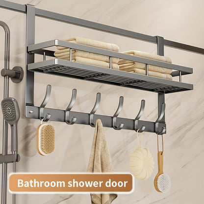 Over-the-Door Storage Rack with Hooks – Metal Multifunctional Organizer for Bedroom Bathroom Kitchen, 4/5/6/8 Hook Options in Gray & Black