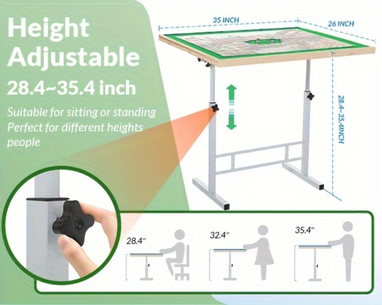 Adjustable Jigsaw Puzzle Table for 1500 Pieces with 4 Drawers, 35 x 26-Inch Wood Board and Metal Legs