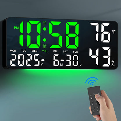 Large LED Wall and Desk Clock with Nine Display Checkouts, Calendar, Temperature and Humidity Readouts