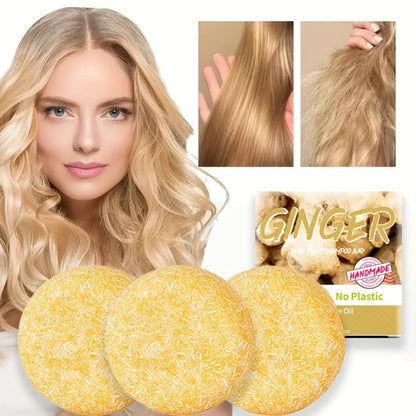 Ginger Shampoo Bar 3pcs × 60g — Natural Handmade Solid Shampoo Bar, Sulfate-Free, Paraben-Free & Vegan | Scalp Stimulating Ginger Formula for Hair Growth | All Hair Types | Unisex Travel Size
