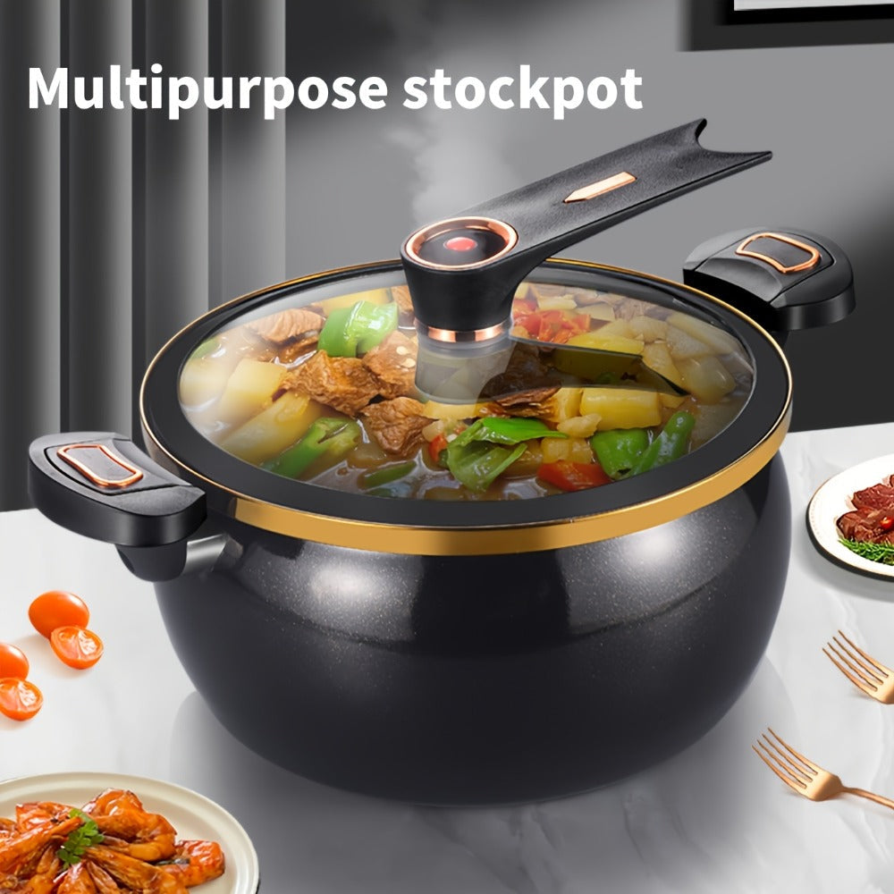 Ceramic-Coated Stockpot Cookware with 8.45QT Capacity, Twist-Lock Lid Handle and Three Colors