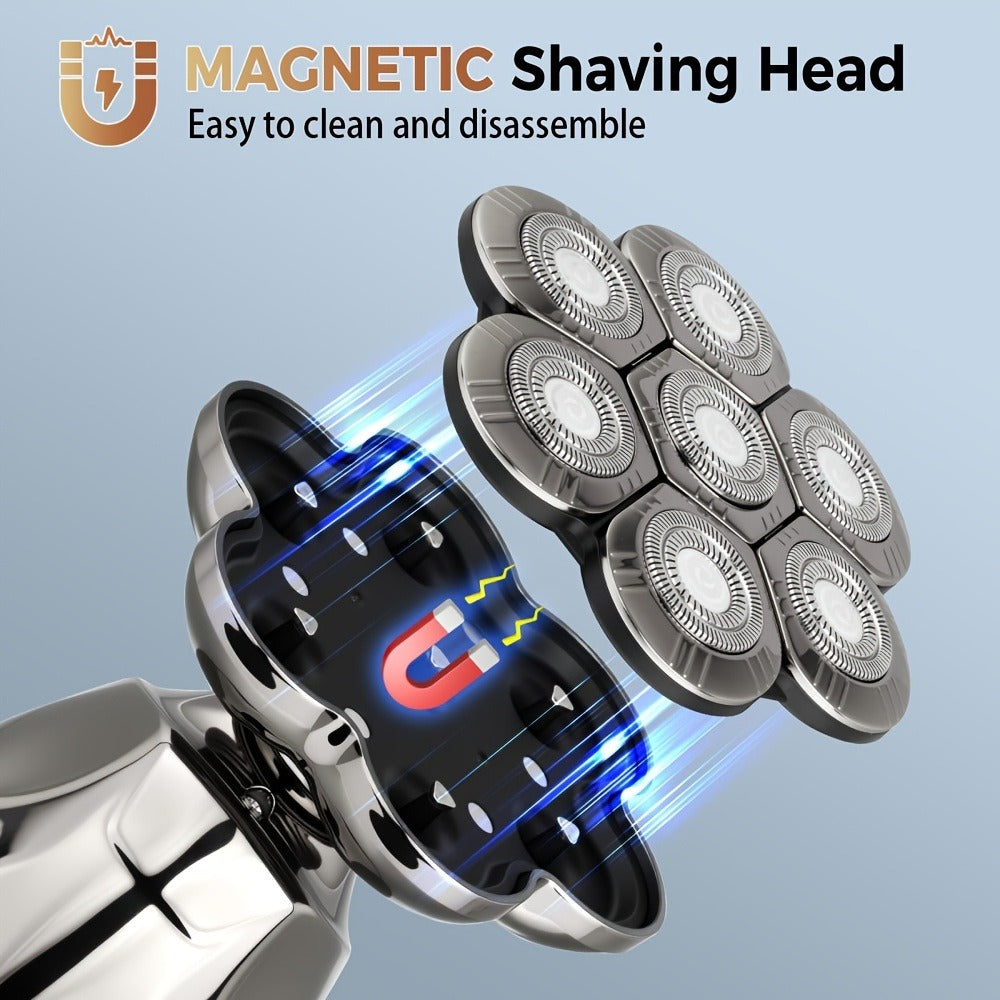 Electric Shaver 8D Floating Rotary Head with IPX5 Wet/Dry Use, LED Display and Two Grooming Set Options