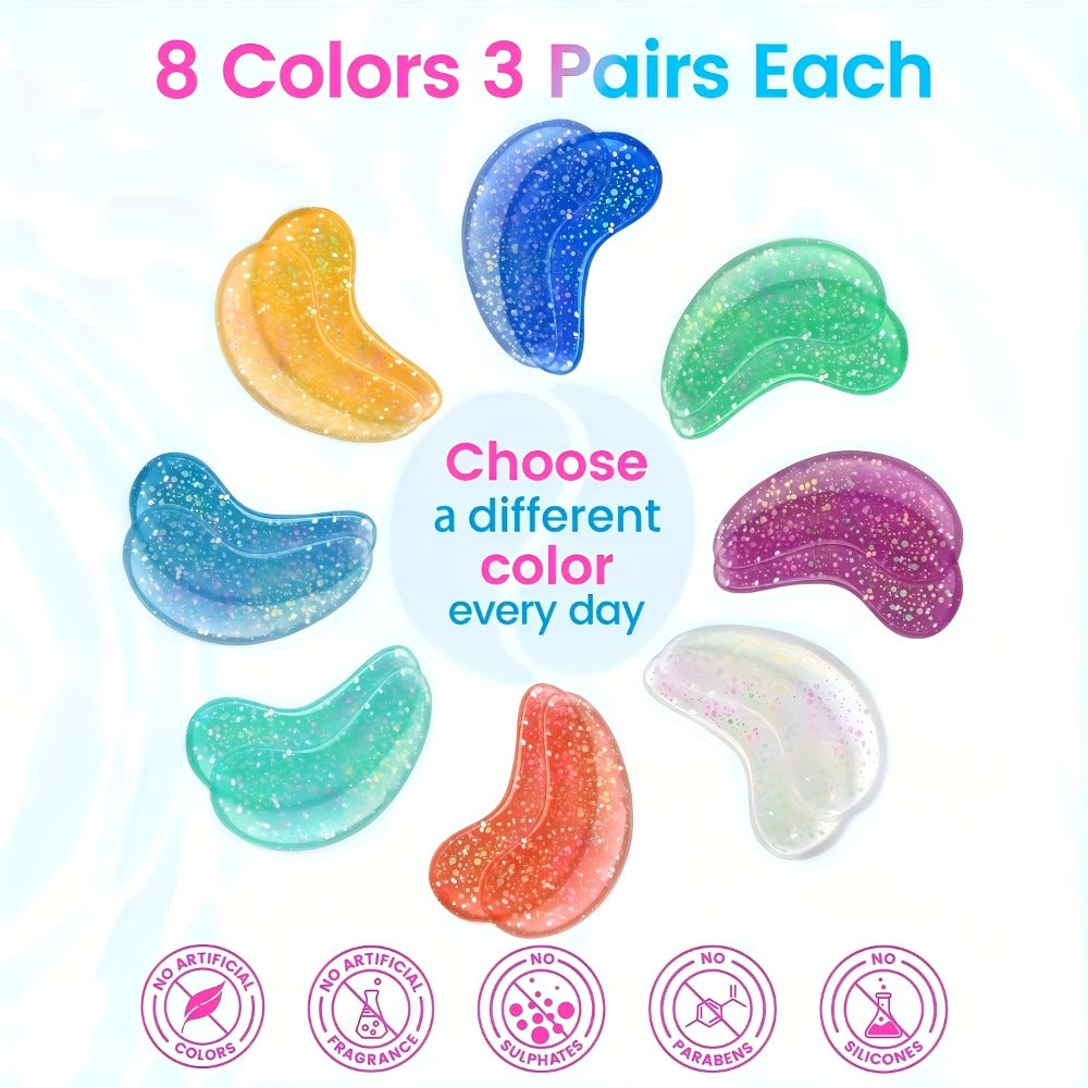 Multicolor Under-Eye Patch Set with Eight Pictured Colors and a Sealed 24-Pair Checkout Box