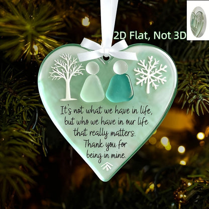 Fifteen-Piece Mint Green Heart Friendship Ornament Set with White Hanging Ribbons and Printed Message