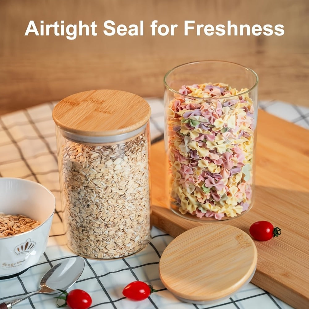 Glass Food Storage Containers Set of 6 with Bamboo Lids & Labels, 32oz Airtight Clear Glass Jars for Pantry Kitchen – Flour Sugar Tea Coffee Spice Herbs