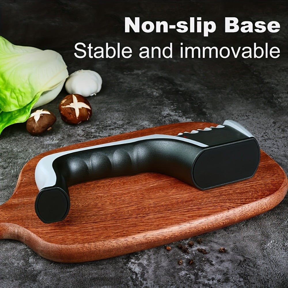 Four-Stage Manual Knife and Scissors Sharpener in Grey with Curved Handle and Four Guided Slots