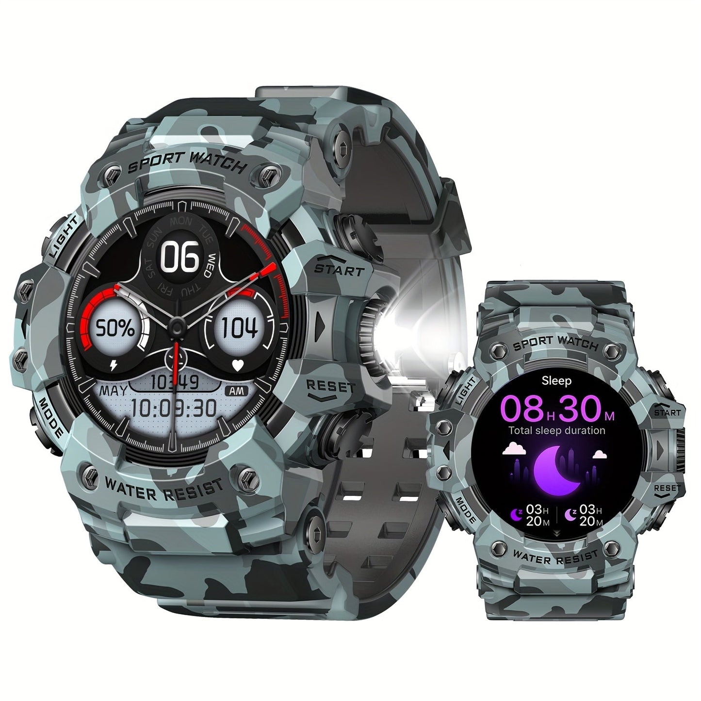 Smartwatch for Men 1.32 Inch Tactical Watch with LED Flashlight, SOS and 100+ Sport Modes in Eleven Colors