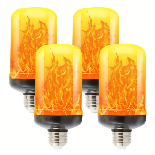 Flame Effect Light Bulb E26 Gravity Flicker 51 LEDs 3W with 4 Modes – Fire Effect Flickering Bulb for Christmas Halloween Indoor Fireplace Decor Atmosphere Lighting, Yellow, 2-Pack