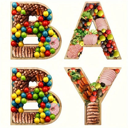 Four-Piece BABY Letter-Shaped Wooden Serving Board Set for Baby Showers and Gender Reveal Parties