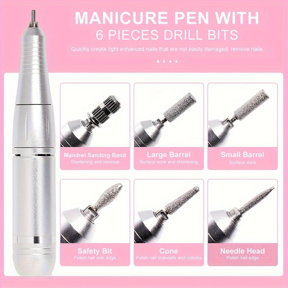 Electric Nail Drill 45000 RPM Cordless Kit with Power Display, Adjustable Speed and Three Colors