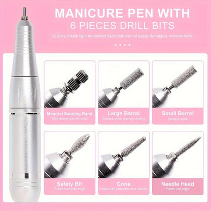 Electric Nail Drill 45000 RPM Cordless Kit with Power Display, Adjustable Speed and Three Colors