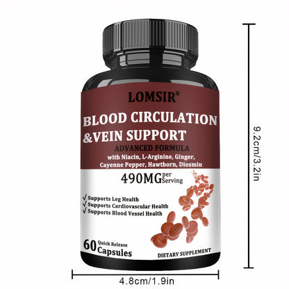 Dietary Supplement Capsules with Niacin, L-Arginine, Hawthorn, Diosmin, Cayenne and Ginger, 60 Count