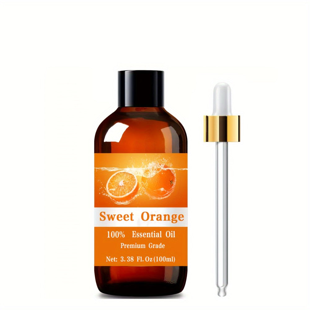 Sweet Orange Essential Oil 100ml — Pure Citrus Aromatherapy Oil for Diffuser, Massage, Hair Care & Skin Moisturizing, Uplifting Scent Gift for Women and Men