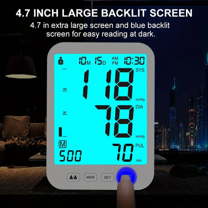 Blood Pressure Monitor Upper-Arm Device with 22-42 cm Cuff, Large Backlit Display, Dual-User Memory and Two Power Options