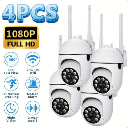 WiFi Dome Security Camera 4-Pack 1080P HD PTZ 360° AI Motion Tracking Two-Way Audio PIR Detection 5GHz & 2.4GHz Dual-Band App Control Wall Mount Indoor Outdoor Surveillance