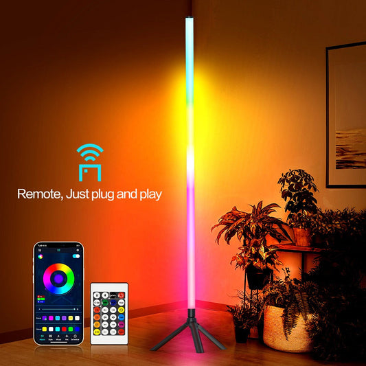 RGB LED Corner Floor Lamp 360° Smart Ambient Light 48.8"/50" – Music Sync 16 Million Colors App & Remote Control Dimmable Timer Group Control for Living Room Bedroom Gaming Room – 1/2 Pack