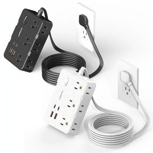 Surge Protector Power Strip 10-in-1 with 6 AC Outlets, 2 USB-A, 2 USB-C, Flat Plug and 5 ft Extension Cord