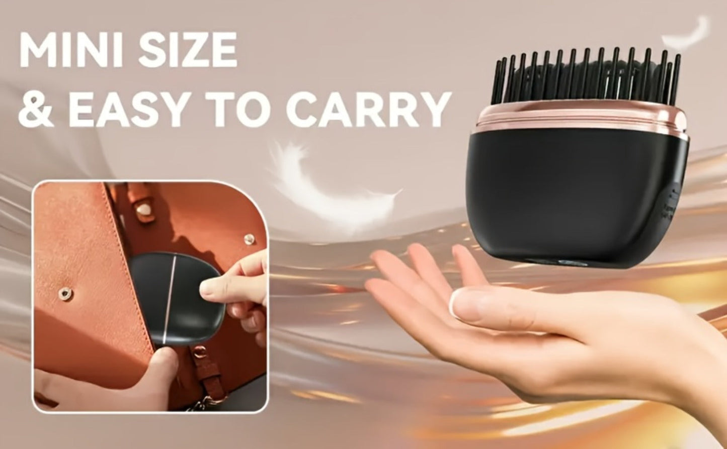 Mini Cordless Hair Straightening Comb with 2000mAh Label, Black or Pink Finish and USB Charging Cable