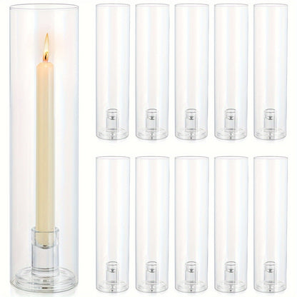 Hurricane Glass Candle Holders for Taper Candles | 11.8 Inch Tall Clear Cylinder Windproof Candlestick Stand for Wedding, Party, Christmas, Halloween & Home Decor - 2pcs / 10pcs Set