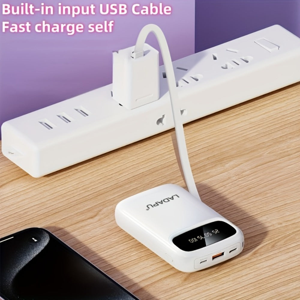 Power Bank 10000mAh with Three Built-In Cables, 5W/15W/22.5W Options, Digital Display and Lanyard