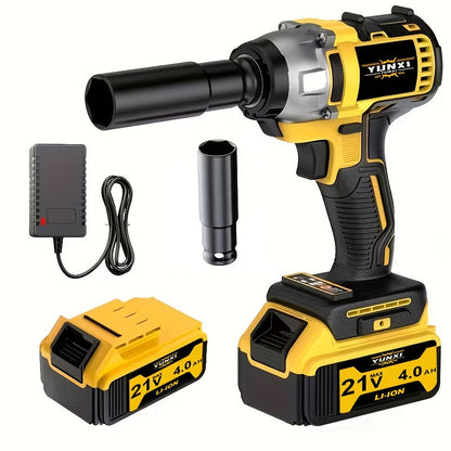 Power Tools YUNXI 21V Brushless Cordless Impact Wrench Kit with 4000mAh Battery and Configurable Accessories