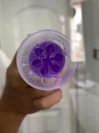 Flower Gel Toilet Stamp Cleaner with Dispenser in Six Scent Labels and 4- or 8-Piece Checkout Packs