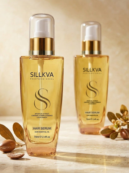 Two-Pack Argan Oil Leave-In Hair Serum for Dry, Frizzy and Flyaway Hair in Daily Care Routines