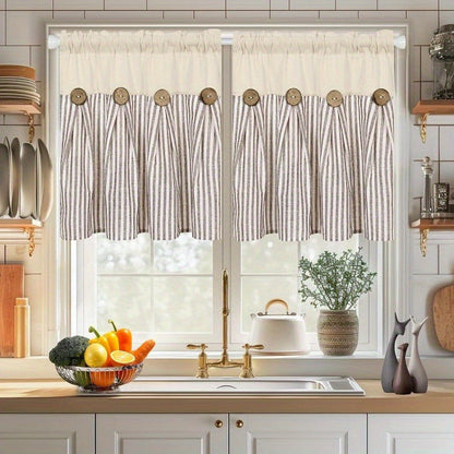 Semi Sheer Curtains Bohemian Linen Cotton Patchwork Grommet Top Window Drapes for Bedroom Living Room Kitchen Bathroom Cafe - Boho Country Cottage Style 4 Seasons 1 or 2 Panels