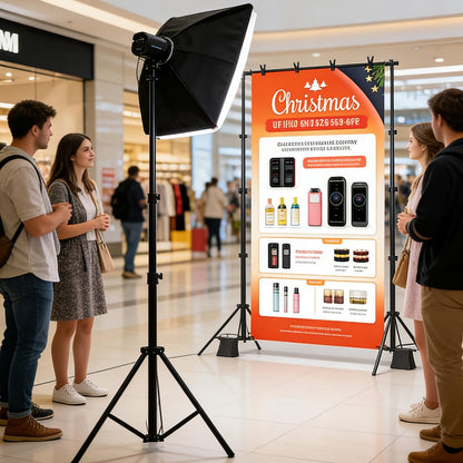 Adjustable Photography Backdrop Stand Kit in 10 x 7-Foot Size with Two Tripods, Four Crossbars, Four Clamps and Carry Bag