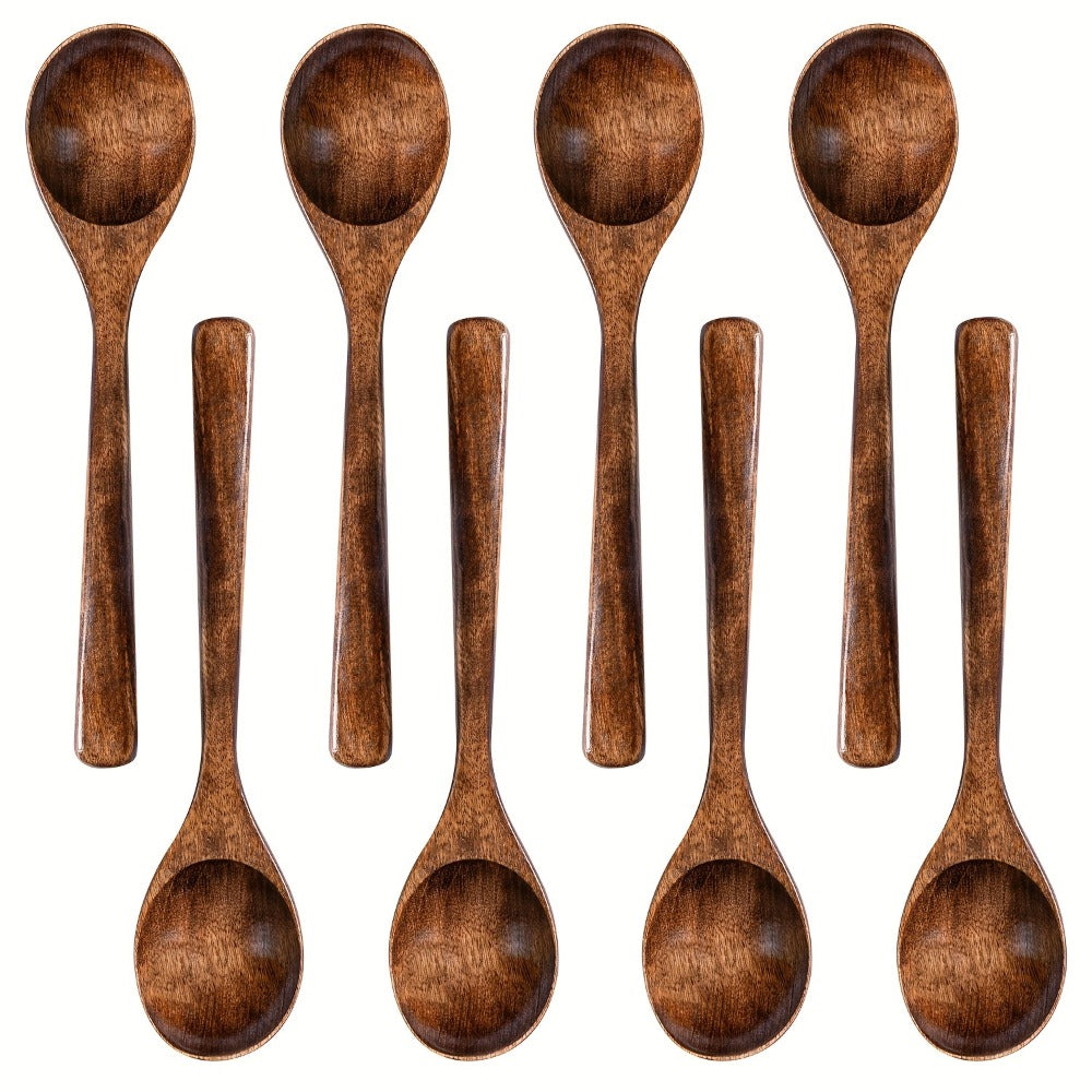 Wooden Spoons for Eating 8pcs – 7.28 Inch Small Wood Teaspoons for Stirring Coffee, Tea, Honey, Cooking & Serving Soup Dessert, Wooden Spoon Set