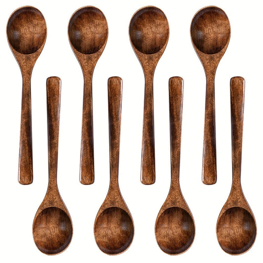 Wooden Spoons for Eating 8pcs – 7.28 Inch Small Wood Teaspoons for Stirring Coffee, Tea, Honey, Cooking & Serving Soup Dessert, Wooden Spoon Set