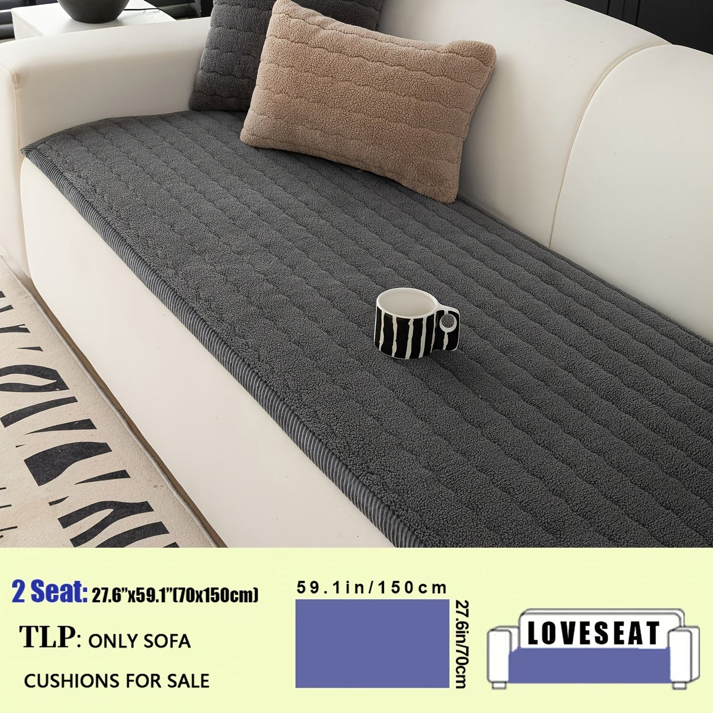 Sofa Cover Bohemian Short-Plush Quilted Panels for Armrest, Backrest and 2 to Large 4-Seater Sofas