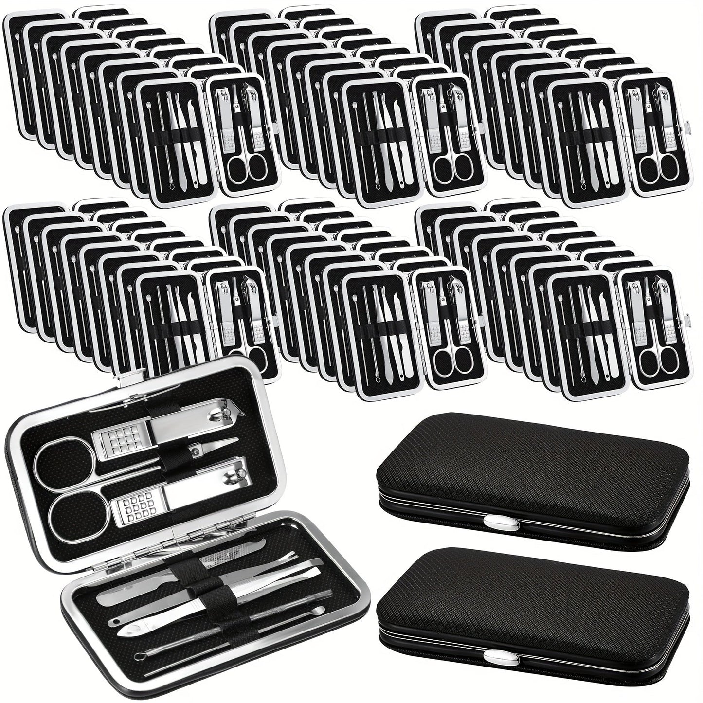 Bulk Nail Clipper Set 50 Pack 8-in-1 Stainless Steel Manicure Pedicure Kit with Portable Travel Case – Professional Grooming Tools Gift Set for Men Women Family Corporate Employees Clients