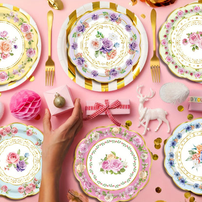 Floral Paper Plate Party Supplies Pack with 48 Botanical-Print Plates in Six Coordinated Designs