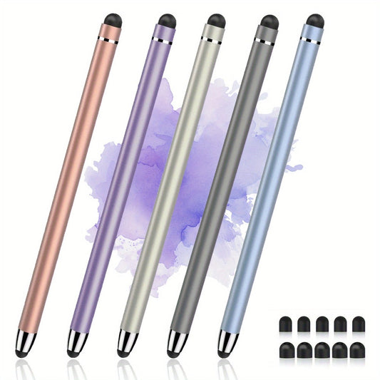 2-in-1 Stylus Pen Set for Touch Screens, 5 Pens + 10 Replacement Tips, High Precision Universal Stylus Compatible with iPhone, iPad, Android Tablets & All Touchscreen Devices