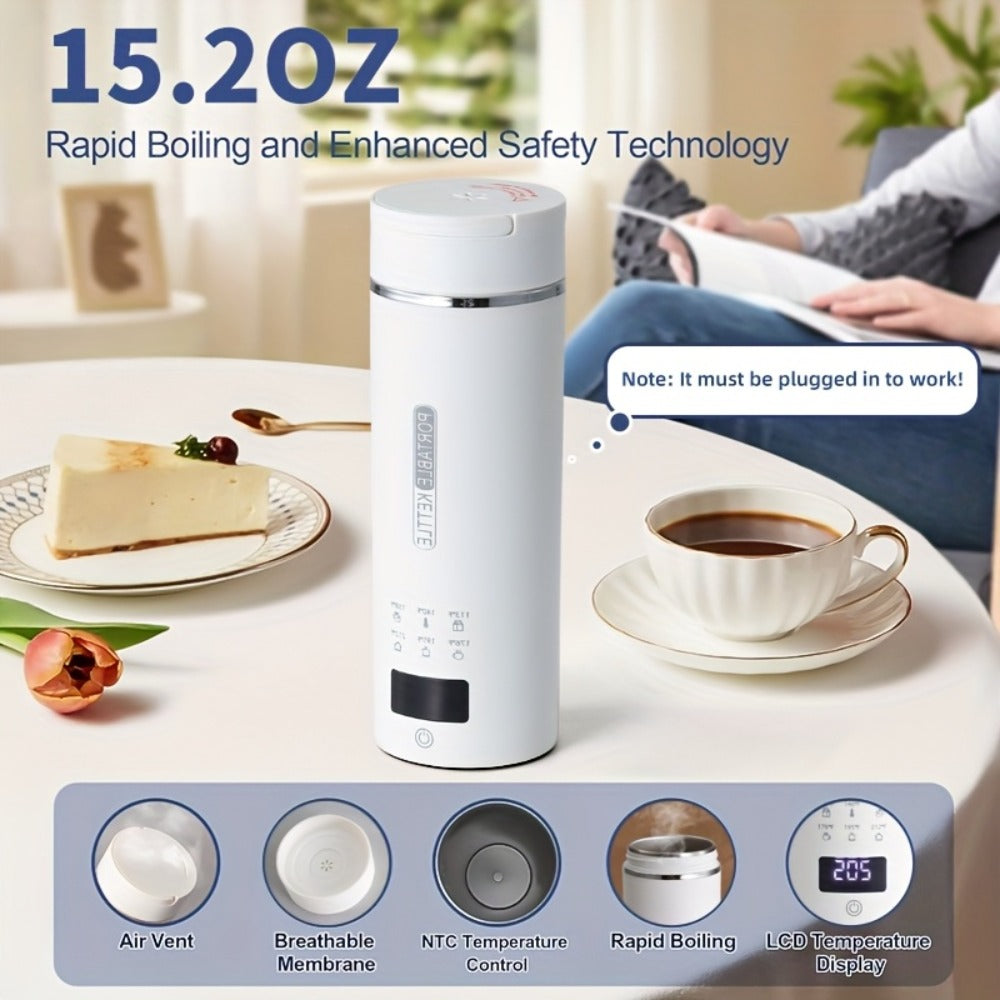 Electric Kettle 15oz Travel Bottle with Six Temperature Presets, Display and Four Color Options