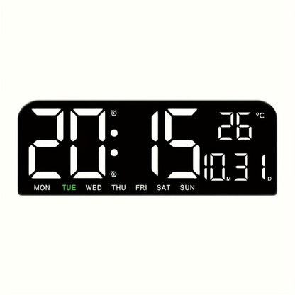 Large LED Wall and Desk Clock with Nine Display Checkouts, Calendar, Temperature and Humidity Readouts