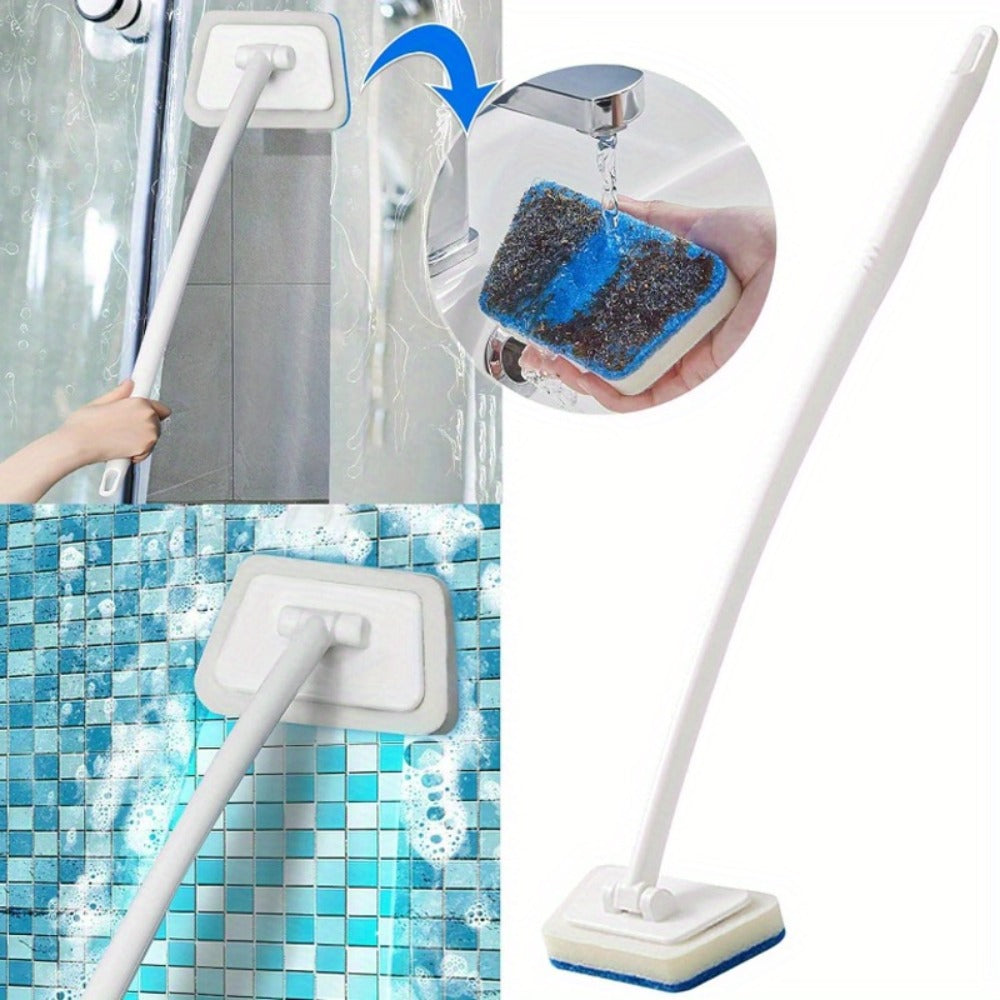 Cleaning Brush Set 16pcs All-Purpose Deep Clean System | 2-in-1 Bath Scrubber & Window Squeegee with 22" Extendable Handle | 90° Rotating Head Bathtub Brush Kit for Indoor & Outdoor Surface Cleaning