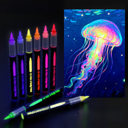 Face Body Paint Pen Set 8 Colors with 105 Tattoo Stencils – Glow in the Dark Neon UV Blacklight Face Paint Kit Easy Apply & Remove for Halloween Party Festival Cosplay Stage
