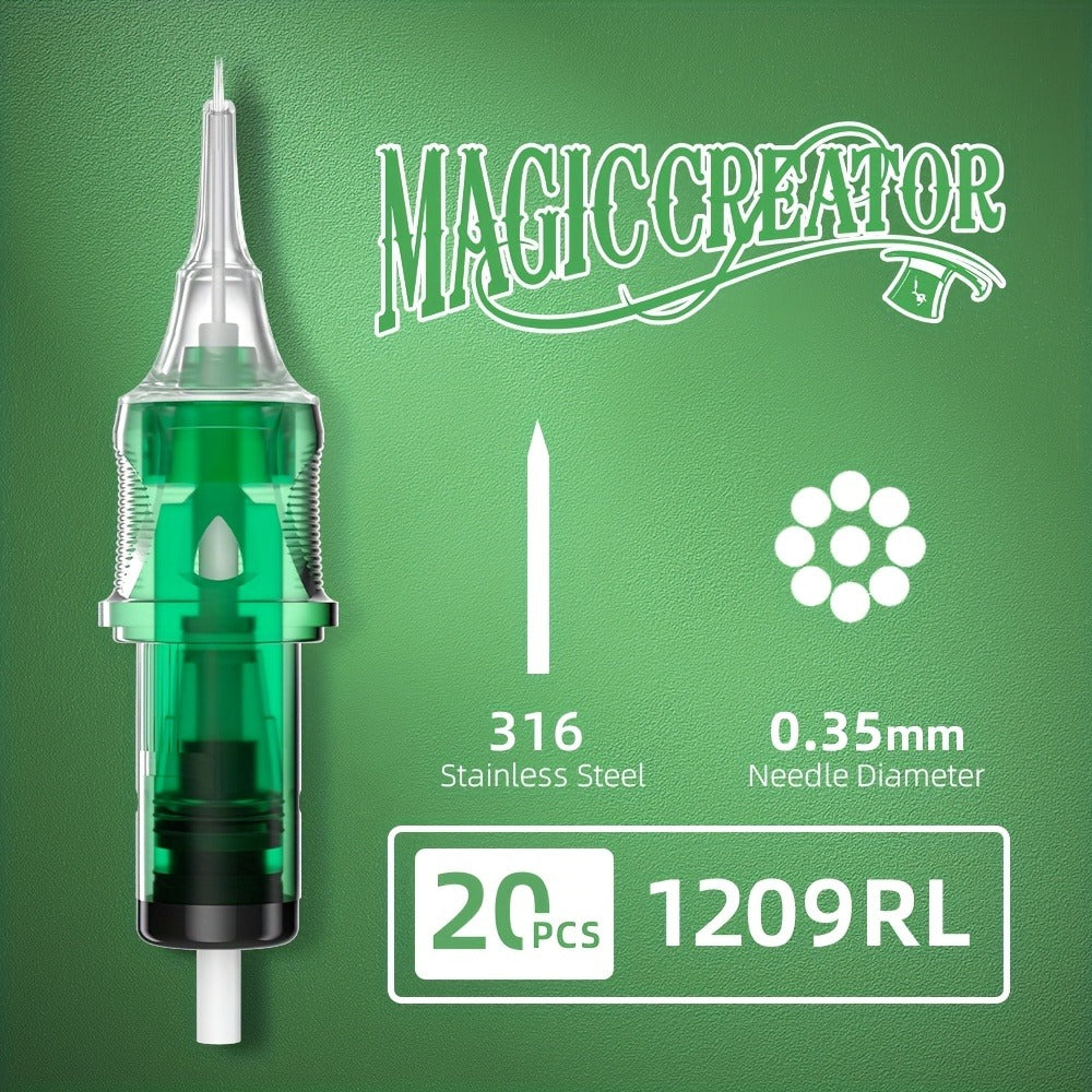 Disposable Tattoo Needles 20pcs Mixed Set RL RS M1 C-M — Multi-Gauge High Transparency Cartridge, Lasting Sharpness, Ample Ink Capacity, for Professional Artists & Beginners