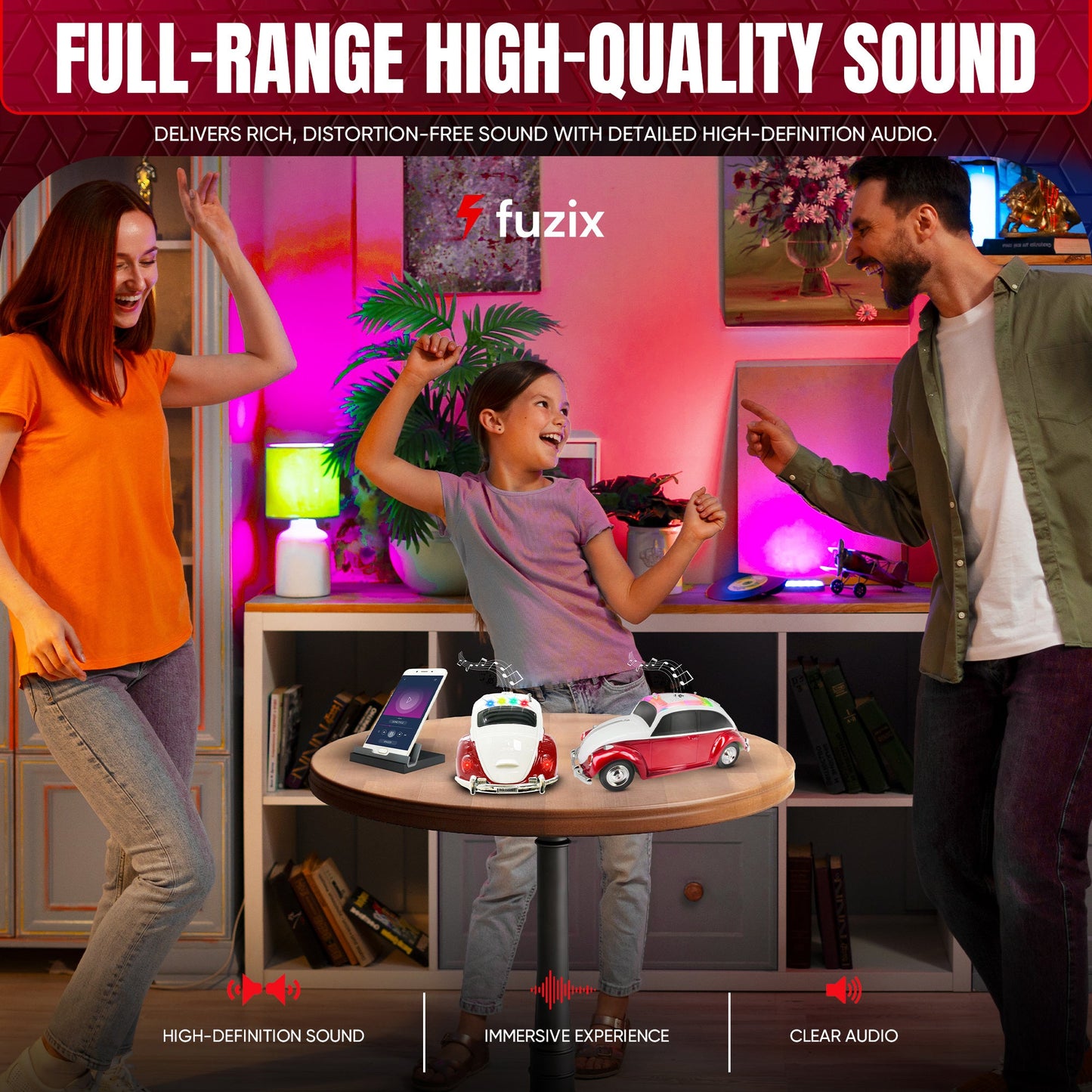 Fuzix WS-1958 Vintage Car Bluetooth Speaker with LED Headlights & Taillights | Retro Wireless Stereo, FM Radio, AUX/USB/TF, Built-in Mic, Rechargeable – Novelty Gift for Car Enthusiasts & Music Lovers