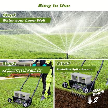 Rolling Lawn Aerator Push Spike 16.5" Heavy Duty with 5-Star Steel Tines, Weight Tray & Steel Handle for Deep Soil Aeration, Lawn Garden Yard Grass Care