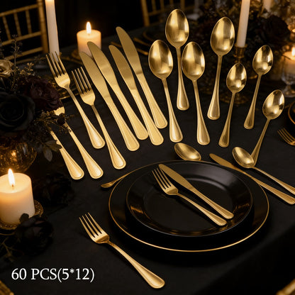 Large Flatware Set with 60-, 65- or 84-Piece Silver, Gold or Black Options and Chopstick Configurations