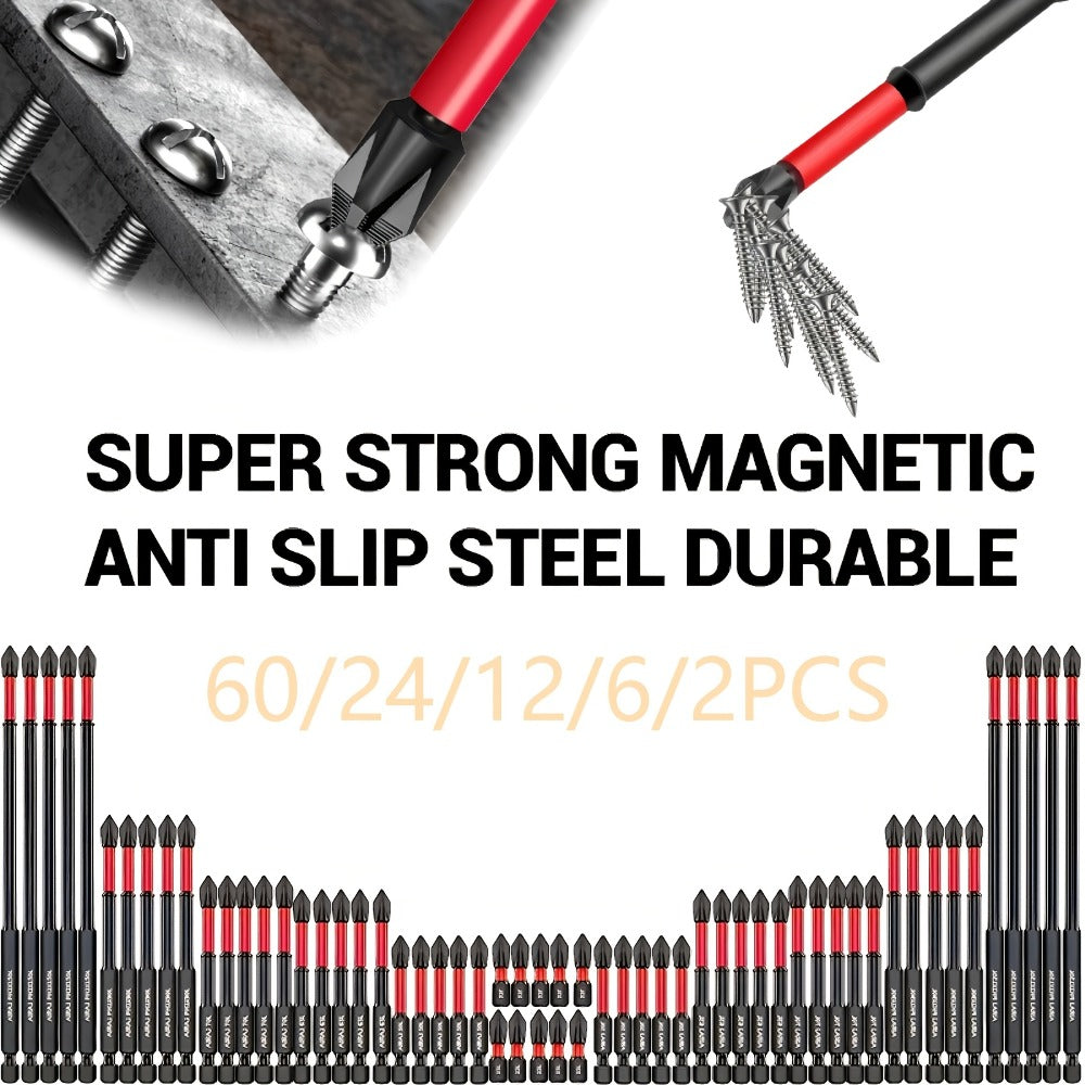 Magnetic PH2 Screwdriver Bit Set with 2-, 24- or 60-Piece Checkout Options and Mixed Lengths