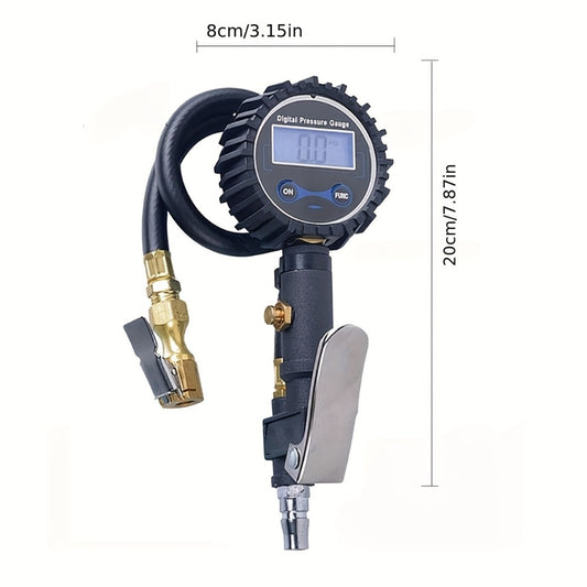 Digital Tire Inflator with Pressure Gauge 200 PSI – Cast Aluminum Pistol Grip Air Chuck, LCD Backlight, 4 Units (PSI/BAR/KPA/KGF), 3 Connectors for Car, Truck, Motorcycle & Bike